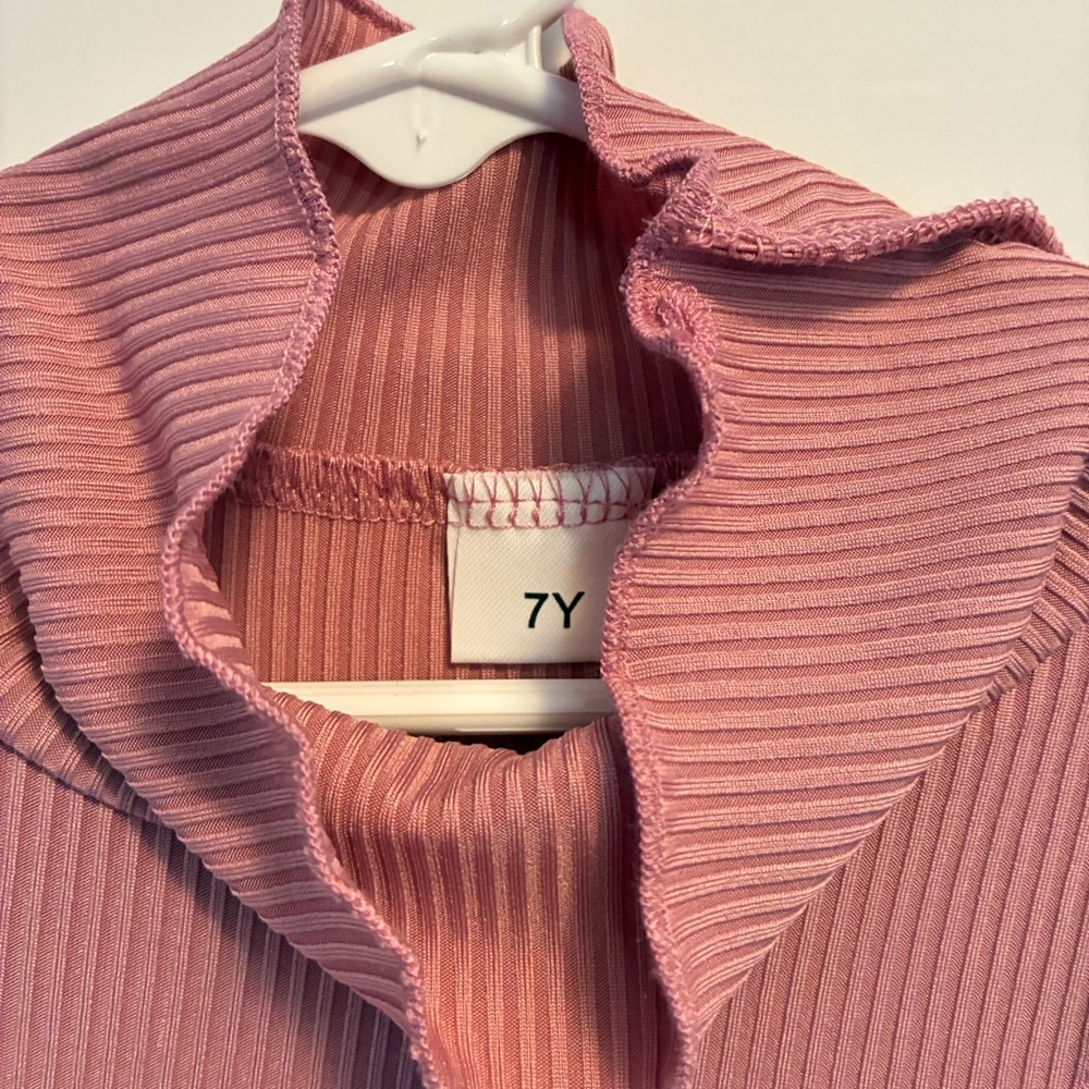 Girl's Turtleneck Rib Knit Decorative Buttons Dress Pink Green Set of 2 Size 7 - Picture 4 of 10